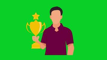 ganador concursante participación un trofeo en sencillo dibujos animados personaje animación en verde antecedentes video