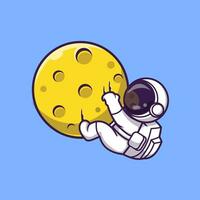 Astronaut Hanging On Moon Cartoon Vector Icon Illustration.  Science Technology Icon Concept Isolated Premium Vector.  Flat Cartoon Style