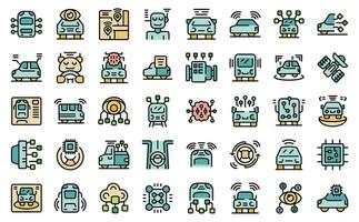 Artificial intelligence in transport icons set vector line color