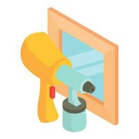 Painting equipment icon isometric vector. New yellow spray gun and square window vector