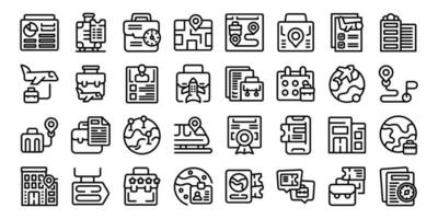 Business trip icons set outline vector. Airport trip vector