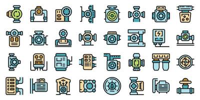 Water circulation pump icons set vector line color