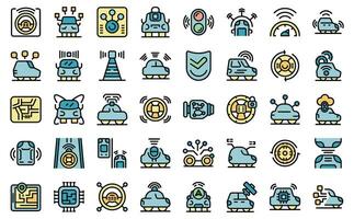 Driverless vehicle icons set vector line color