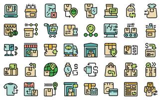 Returning goods to the shop icons set vector line color