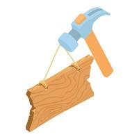 Building service icon isometric vector. Hammer nail puller and old wooden board vector