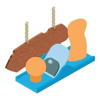 Carpentry workshop icon isometric vector. Hand plane instrument and wood plank vector