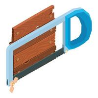 carpintería taller icono isométrica vector. metal sierra con azul encargarse de icono vector