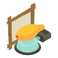 Construction tool icon isometric vector. Floor sanding machine and wooden board vector