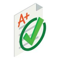 Ecology concept icon isometric vector. White sheet of paper and green check mark vector