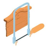 Carpentry work icon isometric vector. New coping saw and old wooden board icon vector