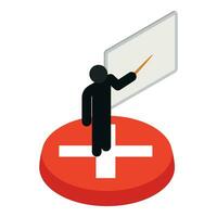 Presentation concept icon isometric vector. Stickman on red button and flipchart vector