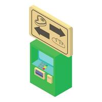 Bank atm icon isometric vector. Arrow pointer and modern green atm machine icon vector