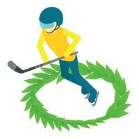 Hockey icon isometric vector. Hockey player with stick during hockey game icon vector