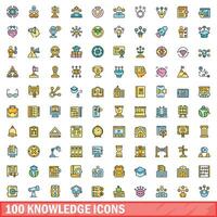 100 knowledge icons set, color line style vector
