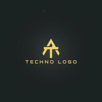 Abstract Letter TA or AT monogram logo design vector in gold color isolated on a black background. Abstract hexagon letter AT logo applied for Defense and Engineering Company logo design inspiration