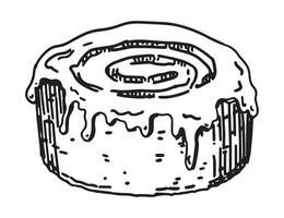 Doodle of cinnamon bun. Sketch of sweet homemade pastry. Hand drawn vector illustration. Single clip art isolated on white.