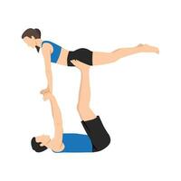 joven Pareja deportivo personas practicando yoga lección con pareja, hombre y mujer en yogui ejercicio, brazo equilibrar pose. vector