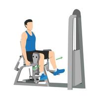 Man doing exercise using Abductor thigh machine. Abductor workout. vector