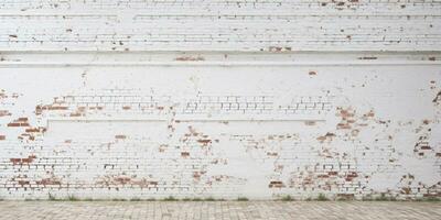 White painted old brick Wall panoramic background. AI generated photo