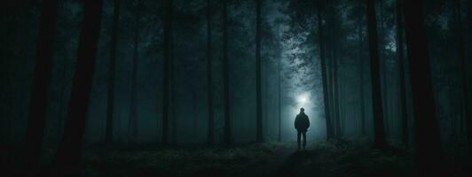 Silhouette of lone man in forest. AI generated photo