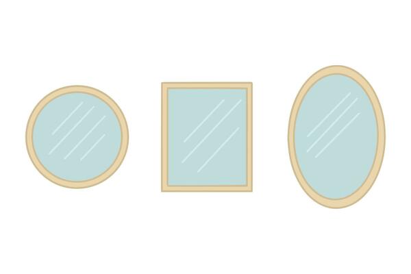 Set of gold mirrors with reflections. Shiny mirrors of different shapes. Fantasy elements for a princess or prince birthday party. Vector