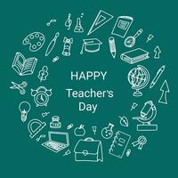 Happy Teacher's Day template for poster, banner, greeting card design. School drawings. Hand drawn vector