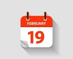 February 19. Vector flat daily calendar icon. Date and time, day, month. Year. Vector illustration