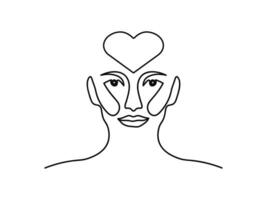 Hand drawn woman head with love elegant line art drawing. Vector illustration