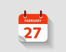 febrero 27 vector plano diario calendario icono. fecha y tiempo, día, mes. año. vector ilustración