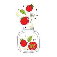 Vector set with canned tomatoes and spices in a jar.