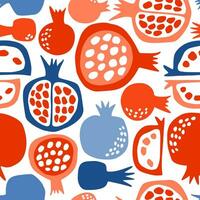 Pattern with bright pomegranates on a white background. Vector digital illustration. For textile, wallpaper, packaging, scrapbooking.