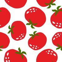 Pattern of red juicy tomatoes. Cartoon design for paper, textile, gift wrapping, interior decor, menu. Vector illustration isolated on white background.