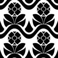 resumen sin costura modelo con siluetas flores en negro y blanco. floral repitiendo monocromo antecedentes. interminable impresión textura. tela diseño. fondo de pantalla - vector