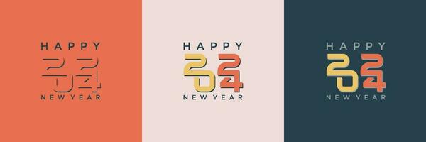 Happy New Year 2024 greetings with retro numbers and colors vector