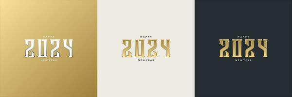 happy new year 2024 with gold colored retro numbers vector