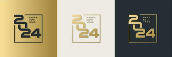 Happy New Year 2024 greetings with overlapping gold numbers vector