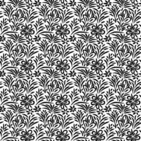 resumen sin costura modelo con siluetas flores en negro y blanco. floral repitiendo monocromo antecedentes. interminable impresión textura. tela diseño. fondo de pantalla - vector