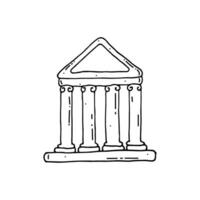 Classical architecture building with columns. Antique architecture of ancient Greece. Doodle. Vector illustration. Hand drawn. Ounline.