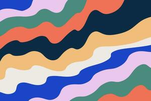 Retro abstract background in groove style. Distorted wavy pattern. Psychedelic curves vector design in 60-70s hippie style. Colorful striped pastel backdrop