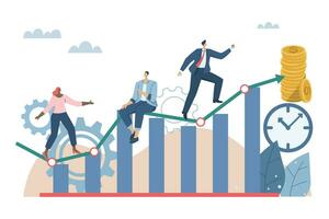 Effective teamwork, career growth, profit, or improvement approaches, career development concept, symbol of teamwork, Businessmen work together to push the arrow graph up. Vector design illustration.