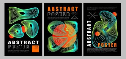 A set of futuristic cyberpunk posters. Retro futuristic poster in brutalism style. Y2k , strange shapes, gradient vector