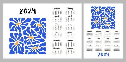 Calendar layout for 2024. Abstract illustration of flowers. Minimalistic monthly plan. Layout for printing A4, A5 vector