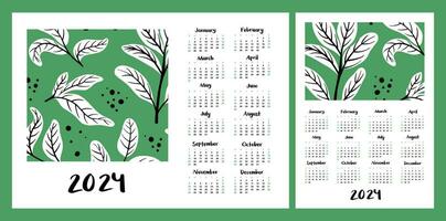 Calendar layout for 2024. Botanical illustration. Vertical and horizontal layouts for A4, A5 printing vector