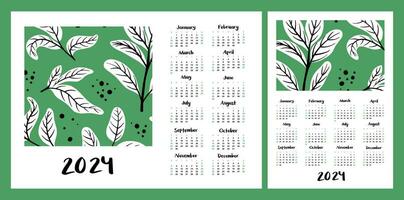 Calendar layout for 2024. Botanical illustration. Vertical and horizontal layouts for A4, A5 printing vector