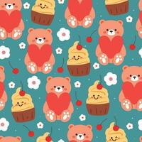 seamless pattern cartoon bear and valentine element. cute valentine wallpaper illustration for gift wrap paper vector