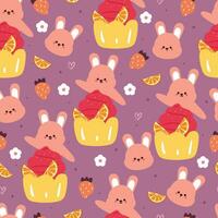 cute seamless pattern cartoon bunny with cute dessert. animal wallpaper for kids, textile, fabric print, gift wrap paper vector