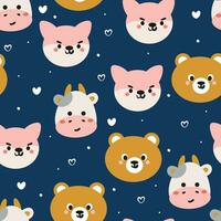 seamless pattern cartoon animals vector