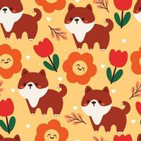 seamless pattern cartoon puppy and flower. cute animal wallpaper for textile, gift wrap paper vector