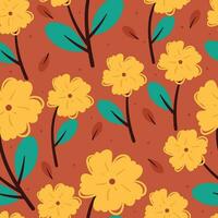 sin costura modelo dibujos animados flor y hojas. botánico fondo de pantalla para textil, regalo envolver papel vector