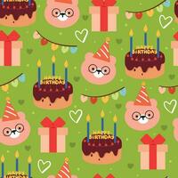 seamless pattern cartoon birthday party with cake and gift. cute birthday wallpaper vector